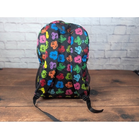 Walt Disney World Backpack Colorful Mickey Mouse Faces Travel School Bag - Picture 3 of 4